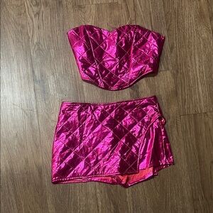Pink Quilted Strapless Top and Skirt Set